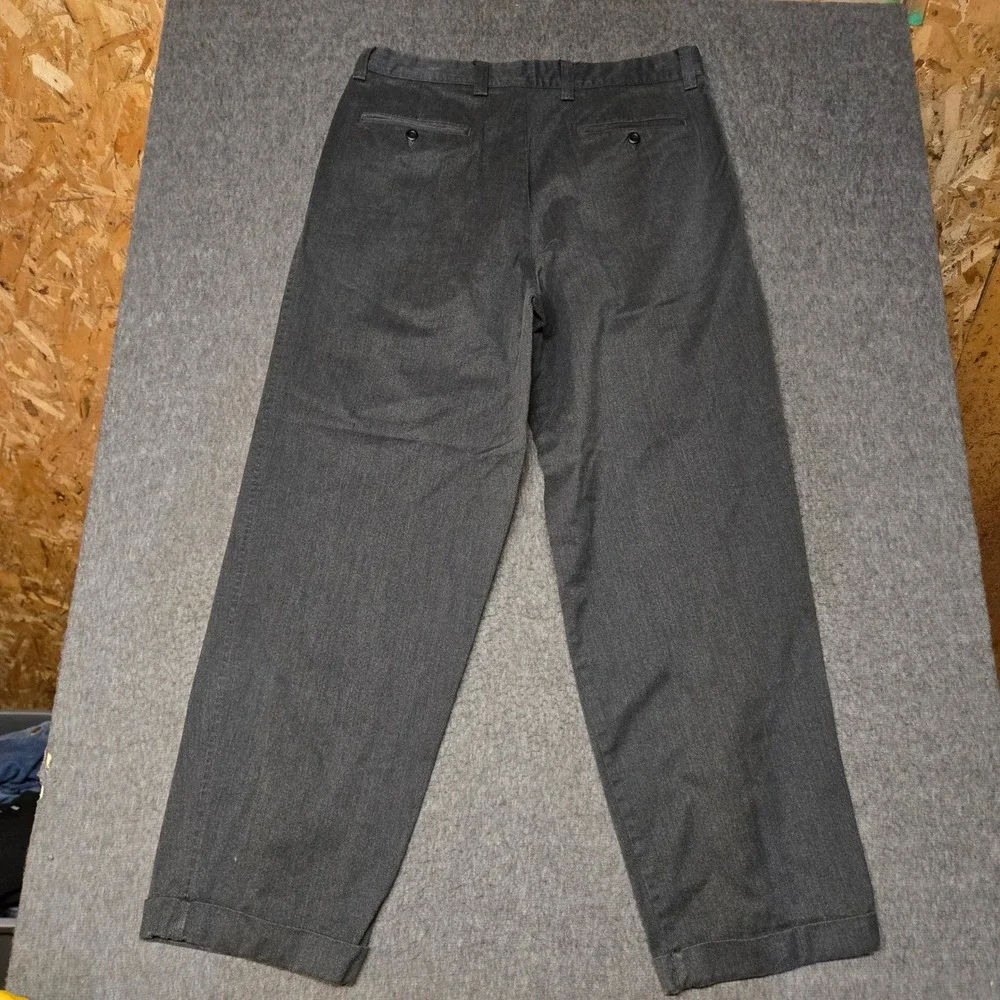 Vintage GAP Trousers Mens 36x32 Gray Pleated Cuffed Cotton Blend Pants Y2K